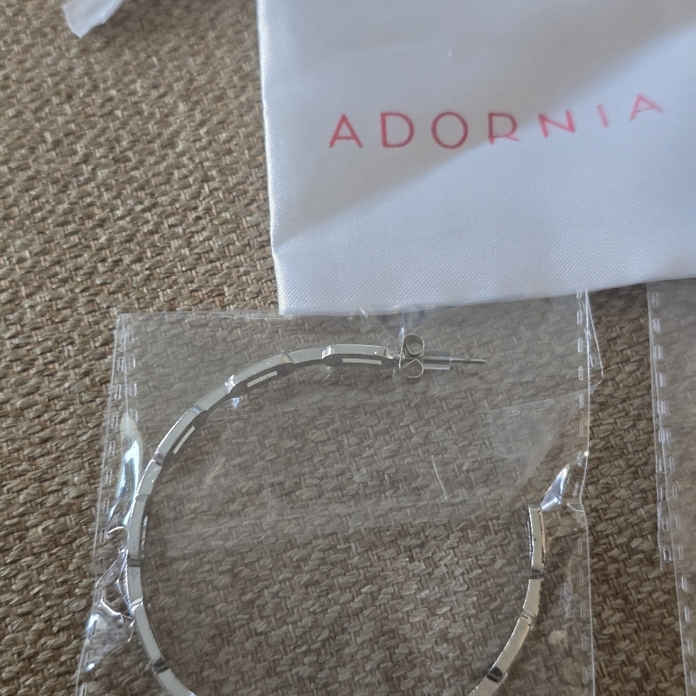 Adornia Silver Hoop Earrings Women New Dustbag - Picture 6 of 7